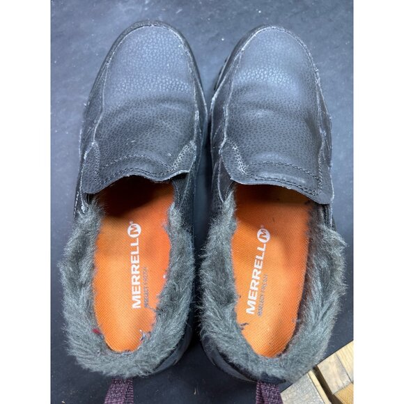 Merrell Womens Black Huckleberry Leather Slip-On Shoes Faux Fur Trim Size 8.5 - Picture 8 of 9